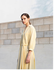 Linen Shirt Dress with Belted Waist, 3/4 Sleeves and Asymmetric Hem for Everyday Chic Style