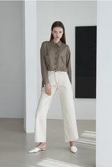 Cropped Linen Blazer for Women with Long Sleeves and Dual Front Pockets – Lightweight and Chic