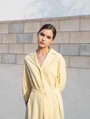 Linen Shirt Dress with Belted Waist, 3/4 Sleeves and Asymmetric Hem for Everyday Chic Style