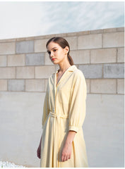 Linen Shirt Dress with Belted Waist, 3/4 Sleeves and Asymmetric Hem for Everyday Chic Style