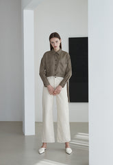 Cropped Linen Blazer for Women with Long Sleeves and Dual Front Pockets – Lightweight and Chic