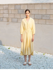 Linen Shirt Dress with Belted Waist, 3/4 Sleeves and Asymmetric Hem for Everyday Chic Style