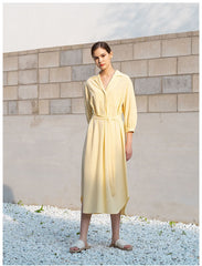 Linen Shirt Dress with Belted Waist, 3/4 Sleeves and Asymmetric Hem for Everyday Chic Style