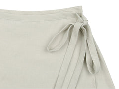 A-line Midi Skirt with Wrap Tie Detail in Premium Linen Fabric