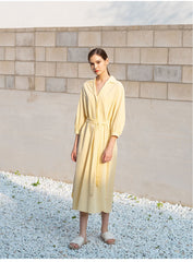 Linen Shirt Dress with Belted Waist, 3/4 Sleeves and Asymmetric Hem for Everyday Chic Style