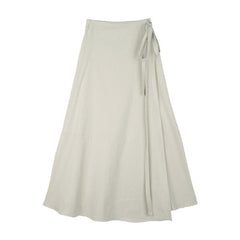 A-line Midi Skirt with Wrap Tie Detail in Premium Linen Fabric