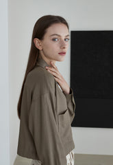 Cropped Linen Blazer for Women with Long Sleeves and Dual Front Pockets – Lightweight and Chic