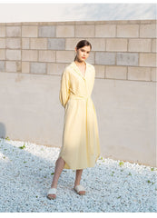Linen Shirt Dress with Belted Waist, 3/4 Sleeves and Asymmetric Hem for Everyday Chic Style