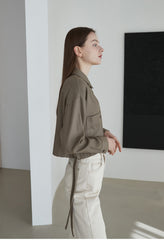 Cropped Linen Blazer for Women with Long Sleeves and Dual Front Pockets – Lightweight and Chic