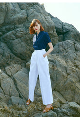 High-Waisted Wide Leg Linen Pants For Women - Tailored Pleated Linen Trousers With Side Pockets