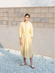 Linen Shirt Dress with Belted Waist, 3/4 Sleeves and Asymmetric Hem for Everyday Chic Style