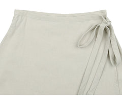 A-line Midi Skirt with Wrap Tie Detail in Premium Linen Fabric