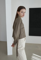 Cropped Linen Blazer for Women with Long Sleeves and Dual Front Pockets – Lightweight and Chic