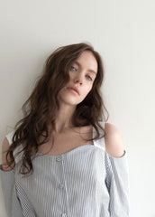 Cotton Poplin Dress with Cold Shoulder Design and Waist Belt Detail