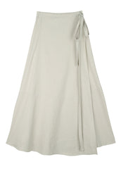 A-line Midi Skirt with Wrap Tie Detail in Premium Linen Fabric