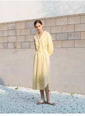 Linen Shirt Dress with Belted Waist, 3/4 Sleeves and Asymmetric Hem for Everyday Chic Style