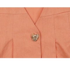 Pleated Linen Blouse with Puff Sleeves and Button Front for Everyday Feminine Comfort