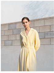 Linen Shirt Dress with Belted Waist, 3/4 Sleeves and Asymmetric Hem for Everyday Chic Style