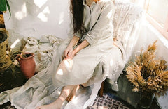 Vestido largo Elaine de lino y algodón con volantes