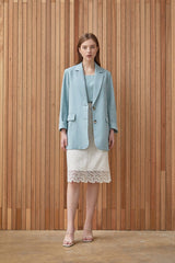 Tailored Long-Sleeve Linen Blazer With Notched Lapel And Front Flap Pockets For Women