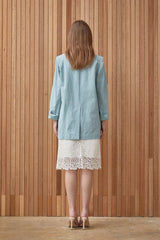 Elegant Embroidered Hem Midi Skirt Crafted From Breathable Premium Linen Blend Fabric