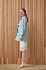 Elegant Embroidered Hem Midi Skirt Crafted From Breathable Premium Linen Blend Fabric