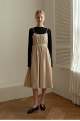 Sleeveless Women’s Linen Midi Dress with Adjustable Straps and Button-Front Detailing