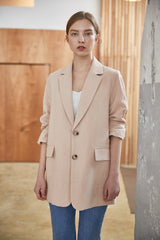 Tailored Longline Women's Linen Blazer with Notch Lapel and Flap Pockets for Work or Casual