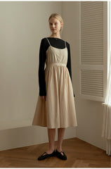 Sleeveless Women’s Linen Midi Dress with Adjustable Straps and Button-Front Detailing