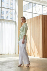 Tailored Women's Belted Blouse In Breathable Linen With Soft Pleats And 3/4 Sleeve Design