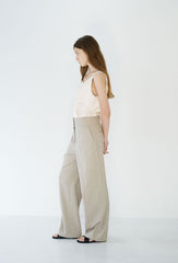 High-Waisted Wide-Leg Linen Pants with Front Button Detail and Tailored Silhouette