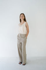 High-Waisted Wide-Leg Linen Pants with Front Button Detail and Tailored Silhouette