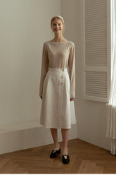 A-Line High-Waisted Midi Skirt Made From Premium Breathable Linen With Button Front Detail
