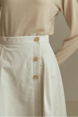 A-Line High-Waisted Midi Skirt Made From Premium Breathable Linen With Button Front Detail