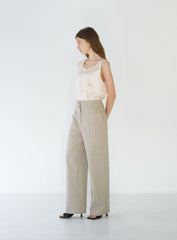 High-Waisted Wide-Leg Linen Pants with Front Button Detail and Tailored Silhouette