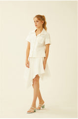 Short-Sleeve Linen Shirt With Wide Notched Collar And Button-Front Pocket Detail