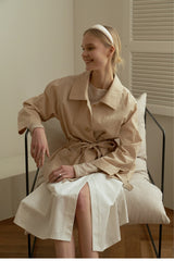 Relaxed-Fit Cotton Shirt for Women with Belted Waist and Wide Collar Design