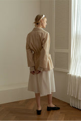 Relaxed-Fit Cotton Shirt for Women with Belted Waist and Wide Collar Design