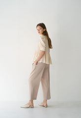 Linen Puff Sleeve Blouse with Square Neckline and Gathered Waist for Feminine Silhouette