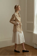 Relaxed-Fit Cotton Shirt for Women with Belted Waist and Wide Collar Design