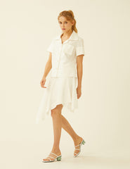 Short-Sleeve Linen Shirt With Wide Notched Collar And Button-Front Pocket Detail