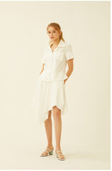 Short-Sleeve Linen Shirt With Wide Notched Collar And Button-Front Pocket Detail