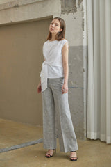 Elegant Sleeveless Linen Blouse With Front Tie And Soft Drape For Refined Summer Styling