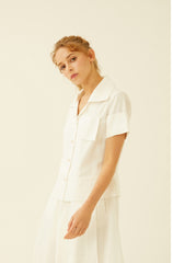 Short-Sleeve Linen Shirt With Wide Notched Collar And Button-Front Pocket Detail