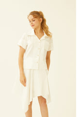 Short-Sleeve Linen Shirt With Wide Notched Collar And Button-Front Pocket Detail
