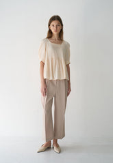 Linen Puff Sleeve Blouse with Square Neckline and Gathered Waist for Feminine Silhouette