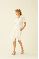 Asymmetric Linen Skirt With Draped Handkerchief Hem And High-Waisted Silhouette