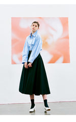 High-Waisted A-Line Midi Skirt in Breathable Premium Linen with Side Flap Pockets