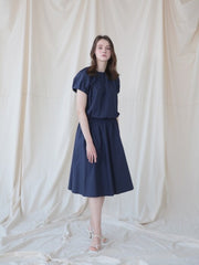 Pleated Linen Midi Dress with Cap Sleeves and Elastic Waist for Effortless Style