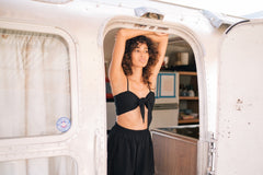 Cotton Bandeau Bikini Top with Front Tie and Adjustable Spaghetti Straps